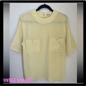 Vintage Nina Ricci Logo Paris Short Sleeve Yellow Blouse Made in France - 38